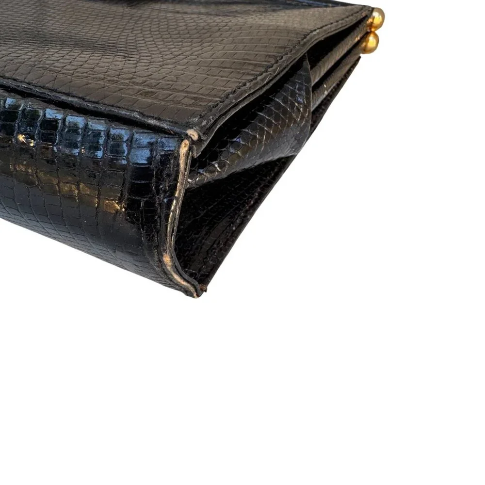 Donna Karan New York Vintage Black Genuine Lizard Skin‎ Clutch Bag Made in Italy